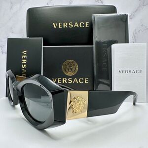 Versace Sunglasses Black Gold Medusa Plaque Oval Geometric Italy 100% Authentic